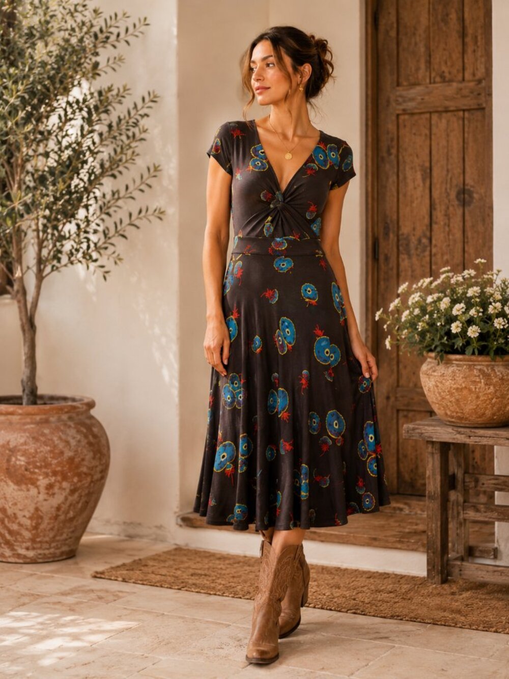 Boden Seville Jersey Front Knot V-Neck Midi Dress Size 6L - Picture 1 of 11